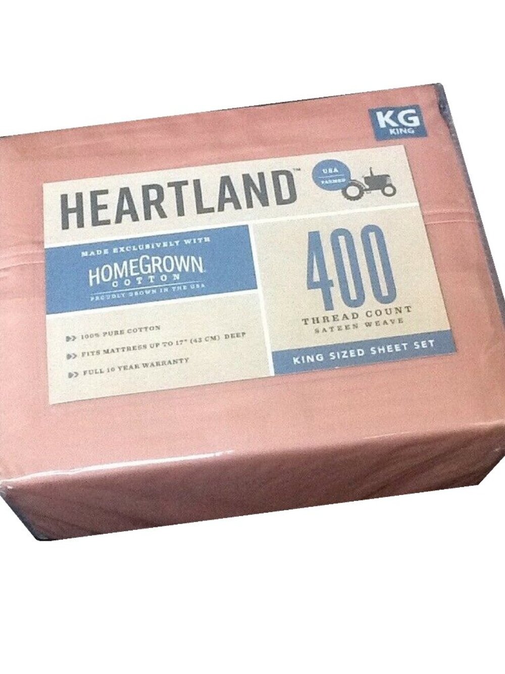 new Heartland Solid 400 TC 100% Cotton Sateen KING Sheet Set in PEACH color